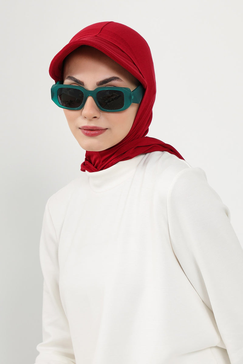 Full Coverage Cotton Bonnet Hijab with Visor, Ready to Wear Modest Visor Underscarf Bonnet with Neck Cover,B-88P