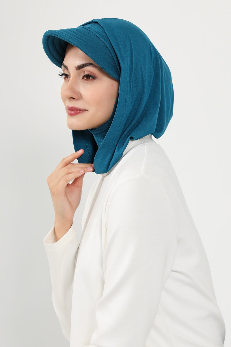 Full Coverage Cotton Bonnet Hijab with Visor, Ready to Wear Modest Visor Underscarf Bonnet with Neck Cover,B-88P