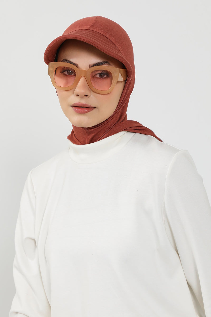 Full Coverage Cotton Bonnet Hijab with Visor, Ready to Wear Modest Visor Underscarf Bonnet with Neck Cover,B-88P