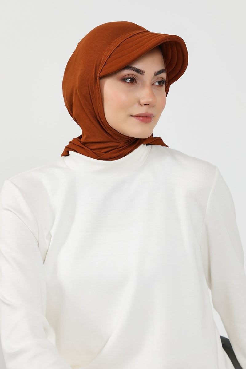 Full Coverage Cotton Bonnet Hijab with Visor, Ready to Wear Modest Visor Underscarf Bonnet with Neck Cover,B-88P