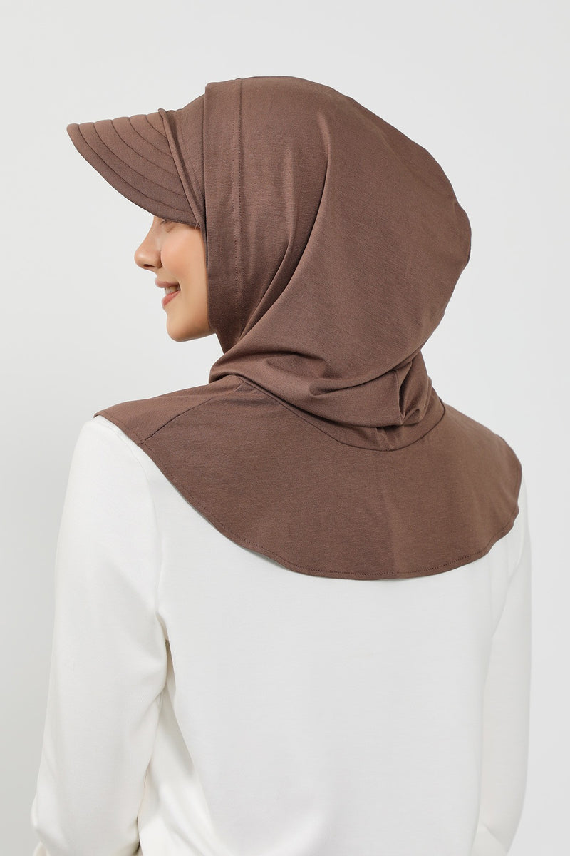 Full Coverage Cotton Bonnet Hijab with Visor, Ready to Wear Modest Visor Underscarf Bonnet with Neck Cover,B-88P