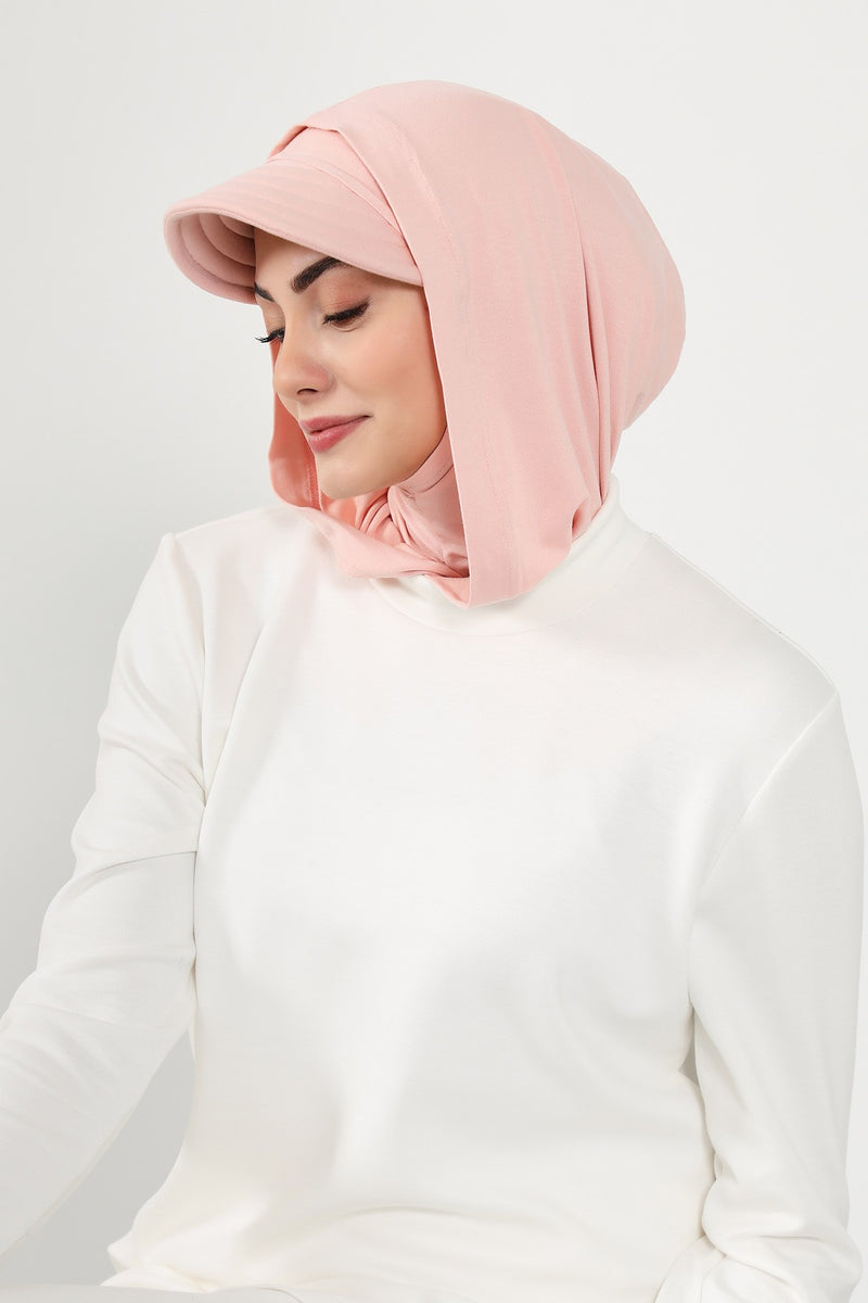 Full Coverage Cotton Bonnet Hijab with Visor, Ready to Wear Modest Visor Underscarf Bonnet with Neck Cover,B-88P