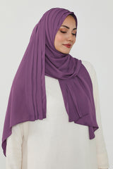 Pleated Instant Crepe Hijab with Built-In Cotton Bonnet, One-Piece Modest Wrinkle-Resistant Scarf for Women,PS-47 Purple
