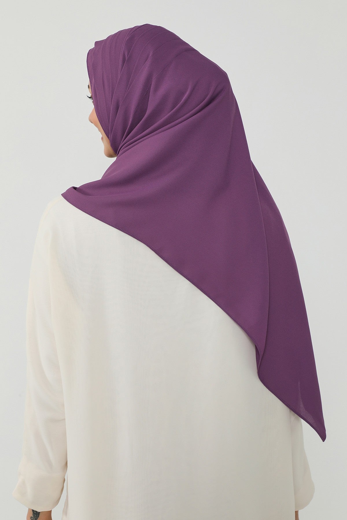 Pleated Instant Crepe Hijab with Built-In Cotton Bonnet, One-Piece Modest Wrinkle-Resistant Scarf for Women,PS-47 Purple