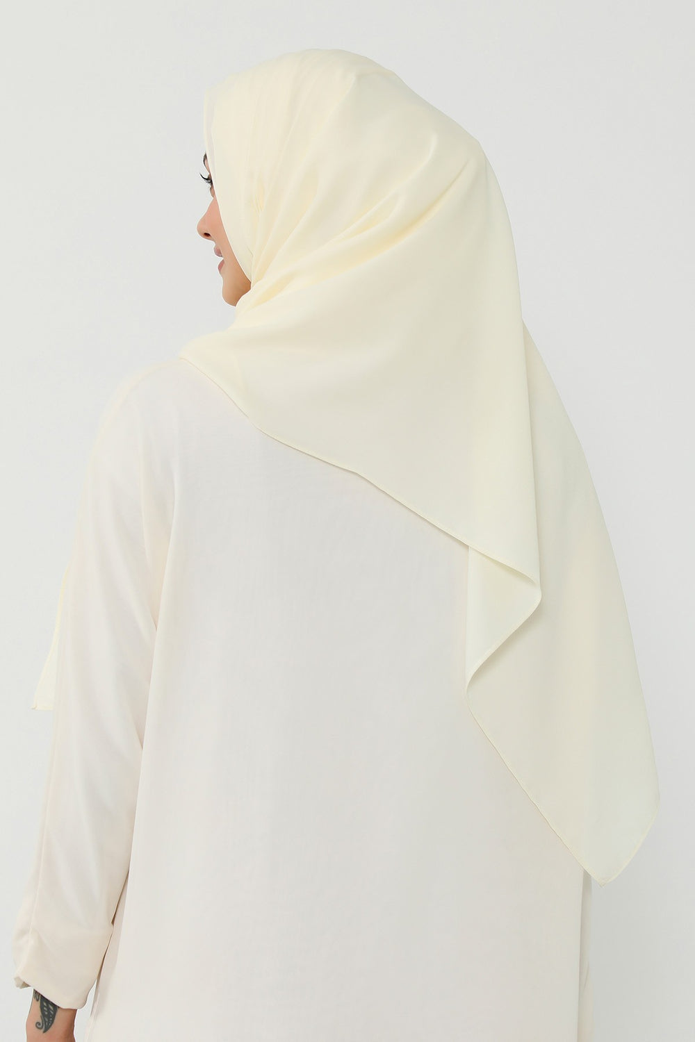 Pleated Instant Crepe Hijab with Built-In Cotton Bonnet, One-Piece Modest Wrinkle-Resistant Scarf for Women,PS-47 Ivory