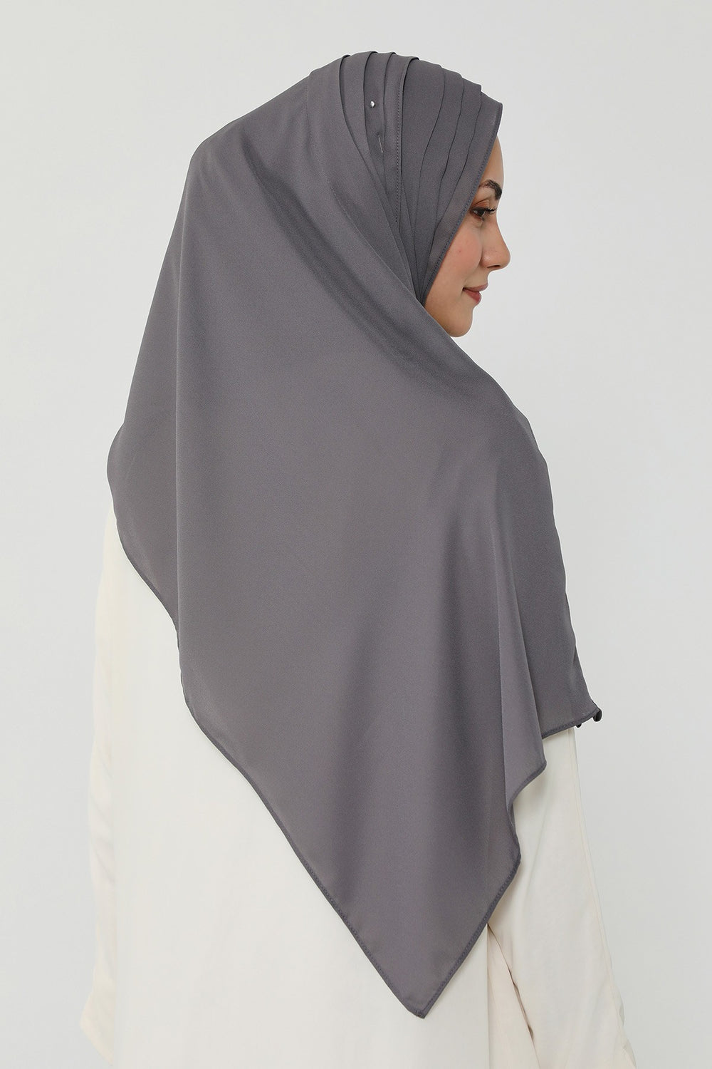 Pleated Instant Crepe Hijab with Built-In Cotton Bonnet, One-Piece Modest Wrinkle-Resistant Scarf for Women,PS-47 Anthracite