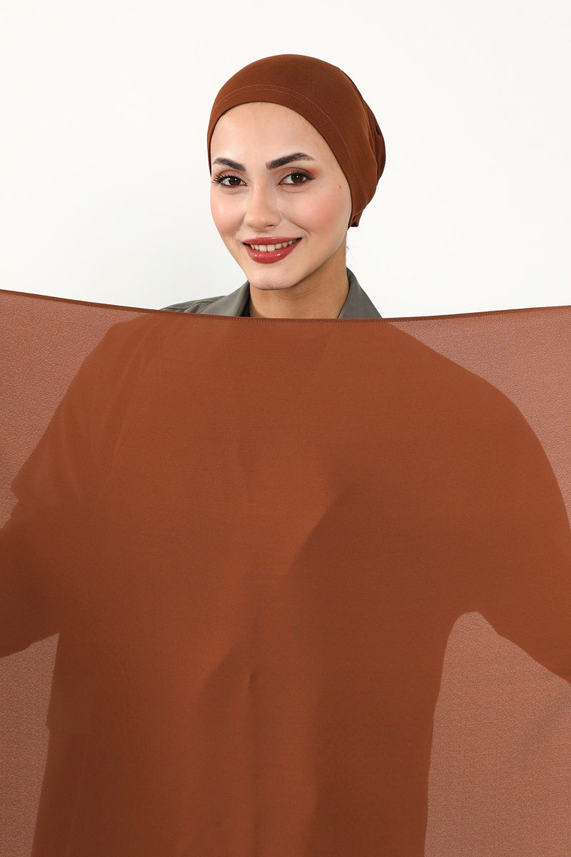 Two Piece Crepe Hijab Set with Cotton Bonnet, Lightweight Modest Scarf and Undercap Combo for Women,PS-50