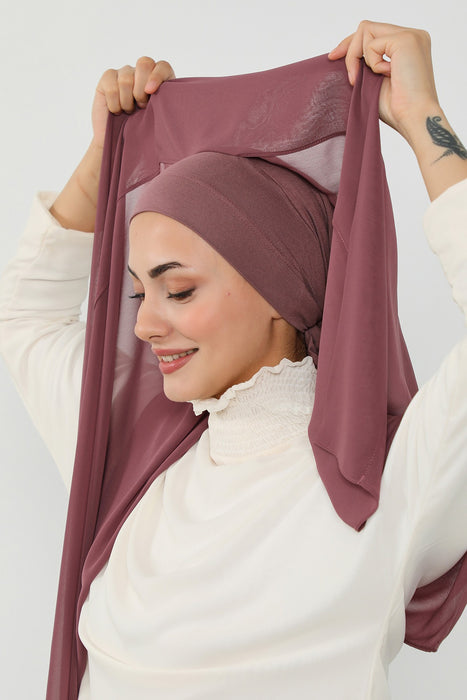 Instant Chiffon Scarf with Sewn Cotton Undercap Bonnet, Practical One Piece Hijab for Women, No Pin Head Covering,PS-51