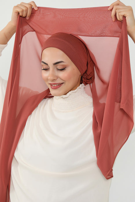 Instant Chiffon Scarf with Sewn Cotton Undercap Bonnet, Practical One Piece Hijab for Women, No Pin Head Covering,PS-51