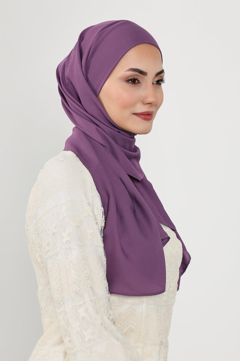 Instant Queen Crepe Practical Hijab Shawl, Easy Wear One-Piece Shawl, Practical No-Pin Modest Headscarf for Women,PS-52