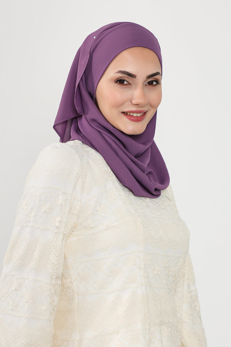 Instant Queen Crepe Practical Hijab Shawl, Easy Wear One-Piece Shawl, Practical No-Pin Modest Headscarf for Women,PS-52