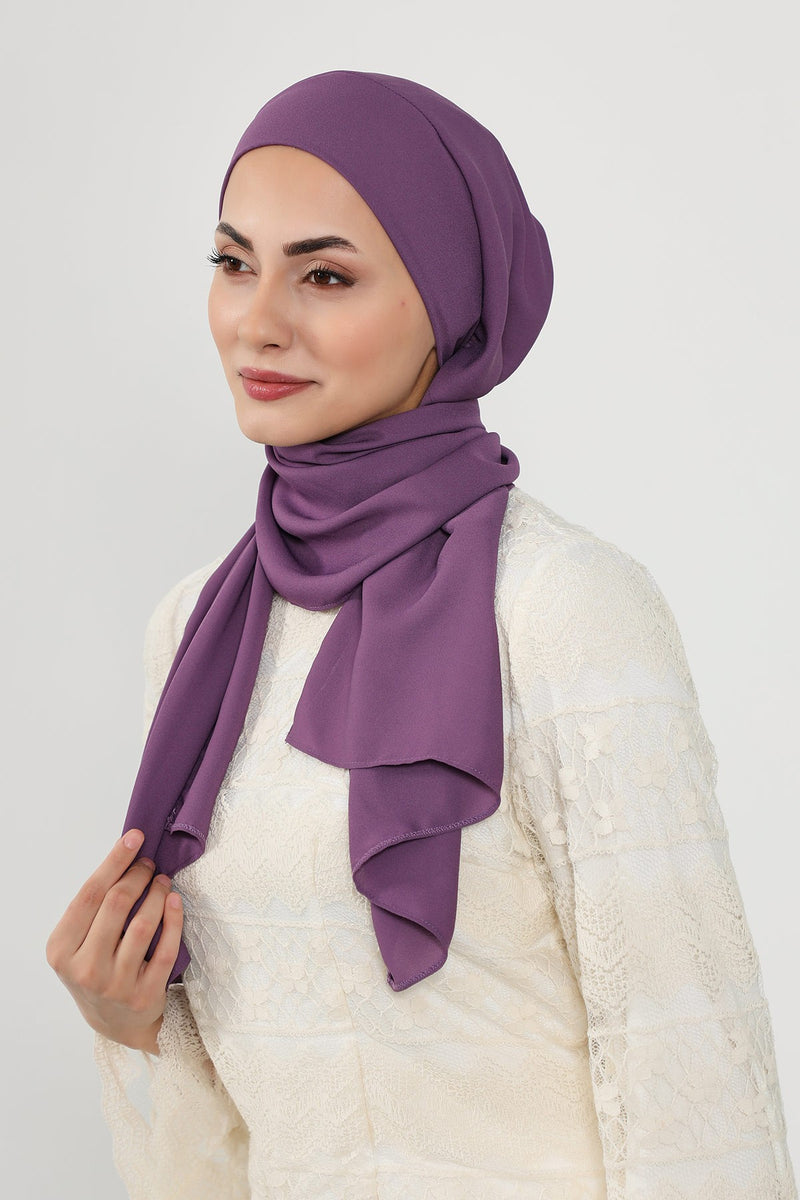 Instant Queen Crepe Practical Hijab Shawl, Easy Wear One-Piece Shawl, Practical No-Pin Modest Headscarf for Women,PS-52