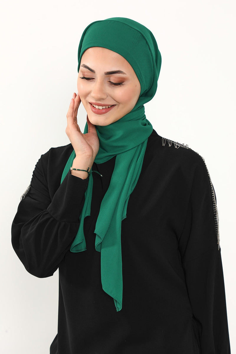 Instant Queen Crepe Practical Hijab Shawl, Easy Wear One-Piece Shawl, Practical No-Pin Modest Headscarf for Women,PS-52