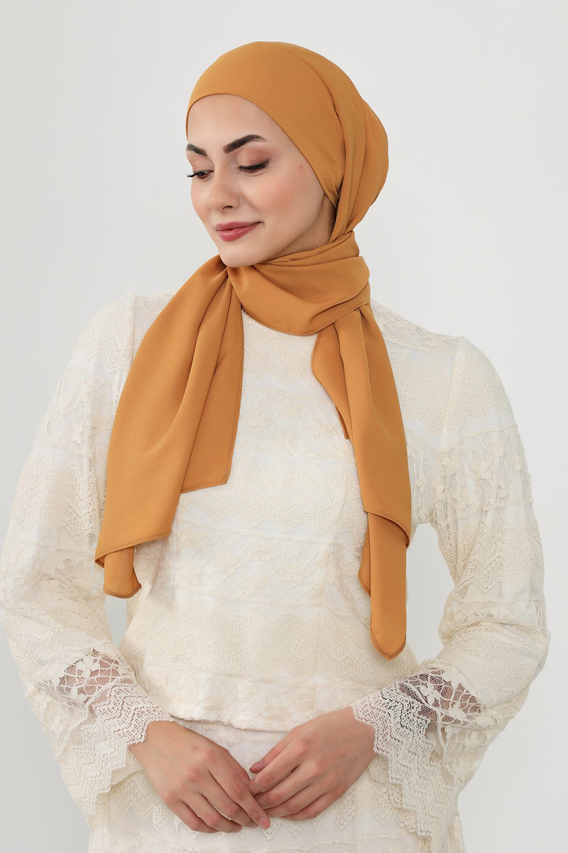 Instant Queen Crepe Practical Hijab Shawl, Easy Wear One-Piece Shawl, Practical No-Pin Modest Headscarf for Women,PS-52