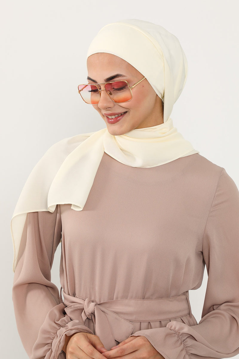 Instant Queen Crepe Practical Hijab Shawl, Easy Wear One-Piece Shawl, Practical No-Pin Modest Headscarf for Women,PS-52