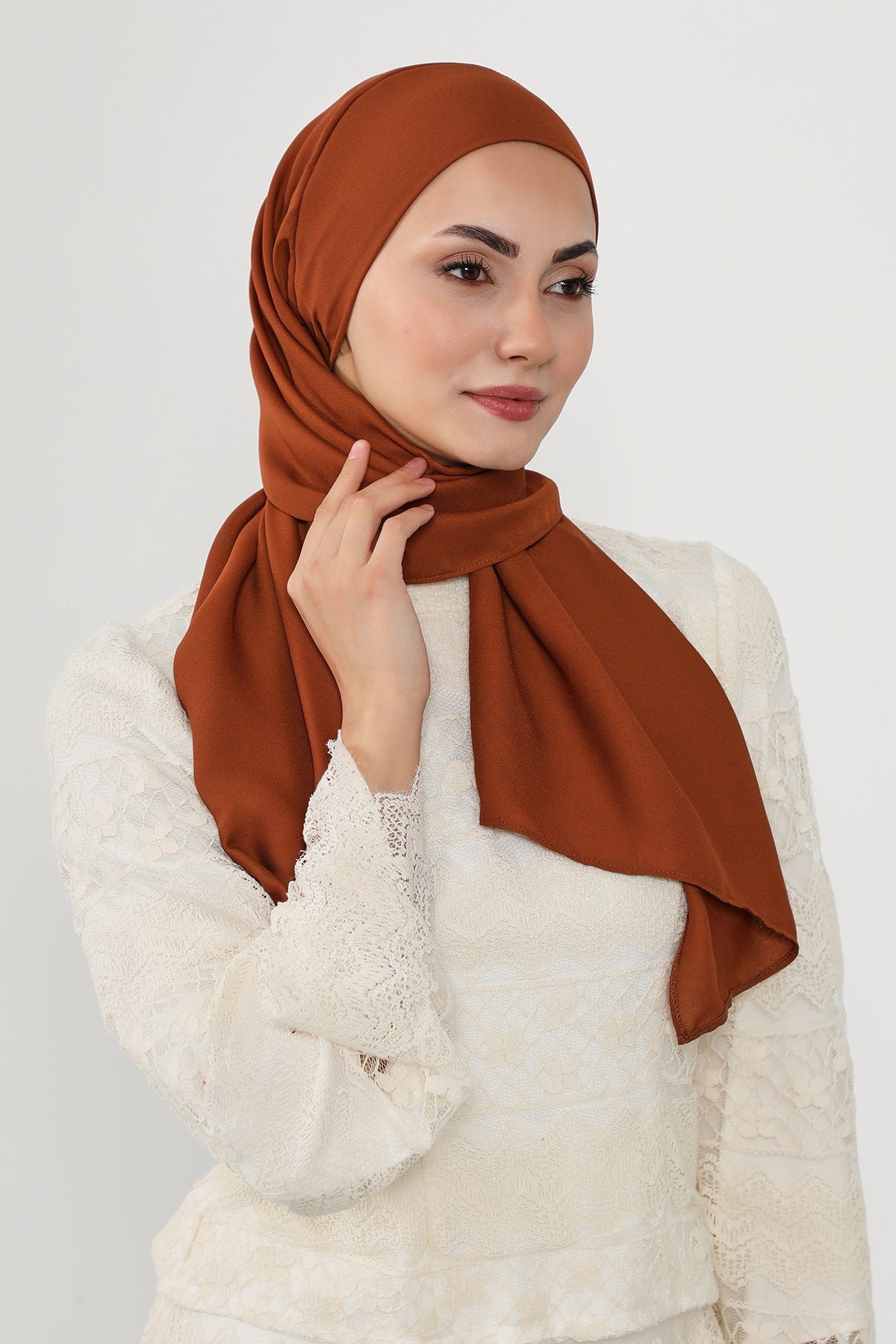 Instant Queen Crepe Practical Hijab Shawl, Easy Wear One-Piece Shawl, Practical No-Pin Modest Headscarf for Women,PS-52 Tile Red