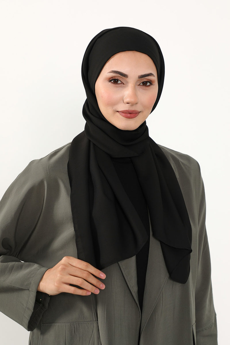 Instant Queen Crepe Practical Hijab Shawl, Easy Wear One-Piece Shawl, Practical No-Pin Modest Headscarf for Women,PS-52