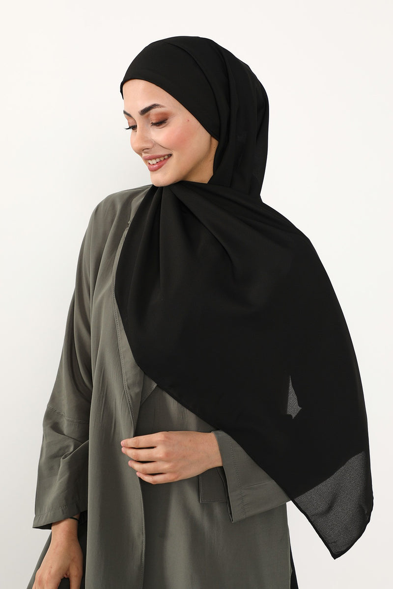Instant Queen Crepe Practical Hijab Shawl, Easy Wear One-Piece Shawl, Practical No-Pin Modest Headscarf for Women,PS-52