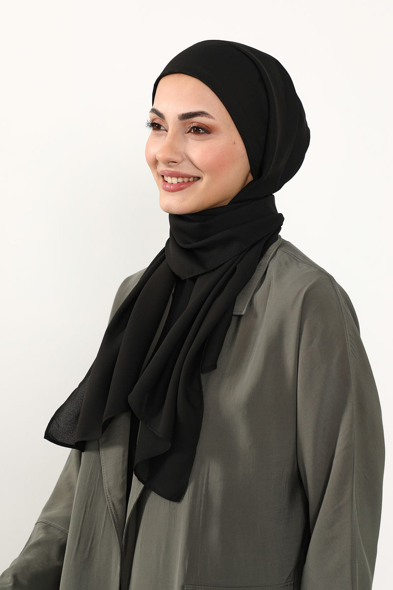 Instant Queen Crepe Practical Hijab Shawl, Easy Wear One-Piece Shawl, Practical No-Pin Modest Headscarf for Women,PS-52
