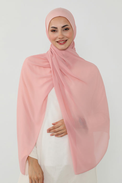 Ready to Wear One-Piece Chiffon Shawl Hijab with Built-In Cotton Undercap, Easy Modest Scarf for Women,PS-53