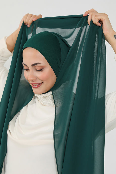 Ready to Wear One-Piece Chiffon Shawl Hijab with Built-In Cotton Undercap, Easy Modest Scarf for Women,PS-53
