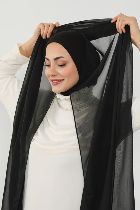 Ready to Wear One-Piece Chiffon Shawl Hijab with Built-In Cotton Undercap, Easy Modest Scarf for Women,PS-53