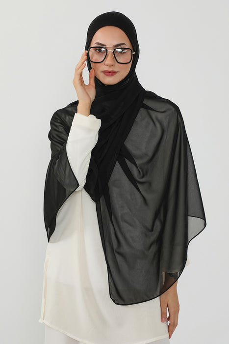 Ready to Wear One-Piece Chiffon Shawl Hijab with Built-In Cotton Undercap, Easy Modest Scarf for Women,PS-53