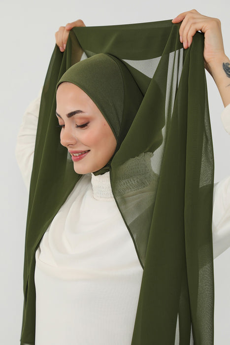 Ready to Wear One-Piece Chiffon Shawl Hijab with Built-In Cotton Undercap, Easy Modest Scarf for Women,PS-53