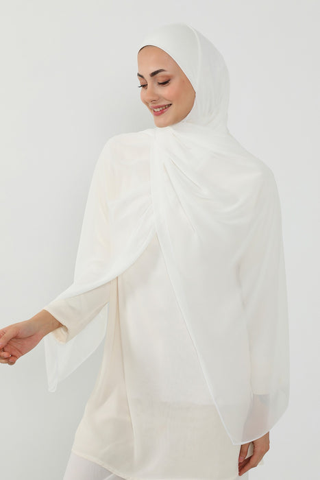 Ready to Wear One-Piece Chiffon Shawl Hijab with Built-In Cotton Undercap, Easy Modest Scarf for Women,PS-53