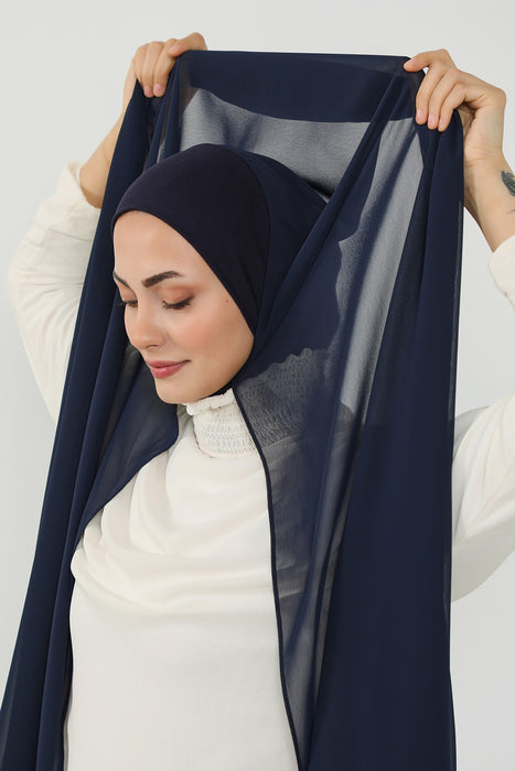 Ready to Wear One-Piece Chiffon Shawl Hijab with Built-In Cotton Undercap, Easy Modest Scarf for Women,PS-53