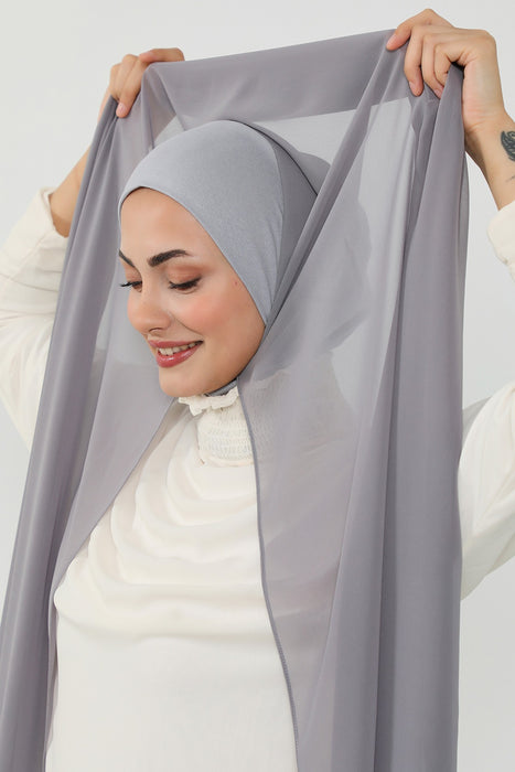 Ready to Wear One-Piece Chiffon Shawl Hijab with Built-In Cotton Undercap, Easy Modest Scarf for Women,PS-53