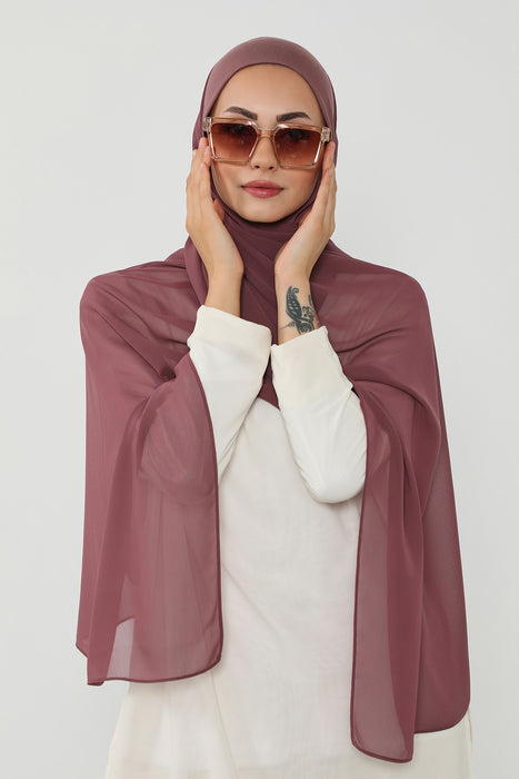 Ready to Wear One-Piece Chiffon Shawl Hijab with Built-In Cotton Undercap, Easy Modest Scarf for Women,PS-53