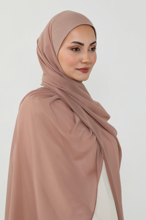 Ready to Wear One-Piece Chiffon Shawl Hijab with Built-In Cotton Undercap, Easy Modest Scarf for Women,PS-53