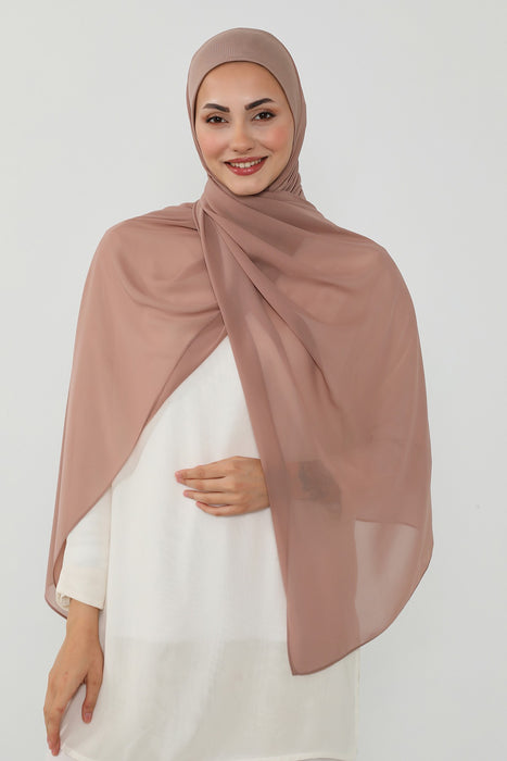 Ready to Wear One-Piece Chiffon Shawl Hijab with Built-In Cotton Undercap, Easy Modest Scarf for Women,PS-53