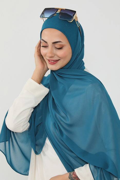 Ready to Wear One-Piece Chiffon Shawl Hijab with Built-In Cotton Undercap, Easy Modest Scarf for Women,PS-53