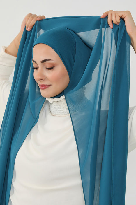 Ready to Wear One-Piece Chiffon Shawl Hijab with Built-In Cotton Undercap, Easy Modest Scarf for Women,PS-53
