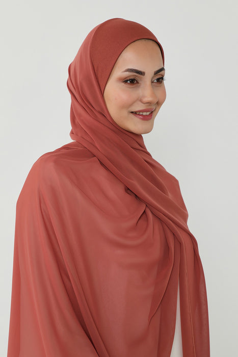 Ready to Wear One-Piece Chiffon Shawl Hijab with Built-In Cotton Undercap, Easy Modest Scarf for Women,PS-53