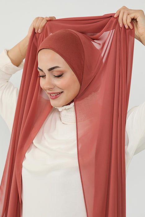 Ready to Wear One-Piece Chiffon Shawl Hijab with Built-In Cotton Undercap, Easy Modest Scarf for Women,PS-53