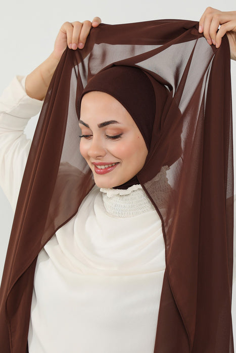 Ready to Wear One-Piece Chiffon Shawl Hijab with Built-In Cotton Undercap, Easy Modest Scarf for Women,PS-53