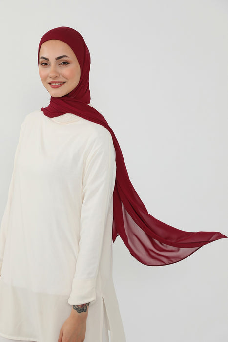 Ready to Wear One-Piece Chiffon Shawl Hijab with Built-In Cotton Undercap, Easy Modest Scarf for Women,PS-53