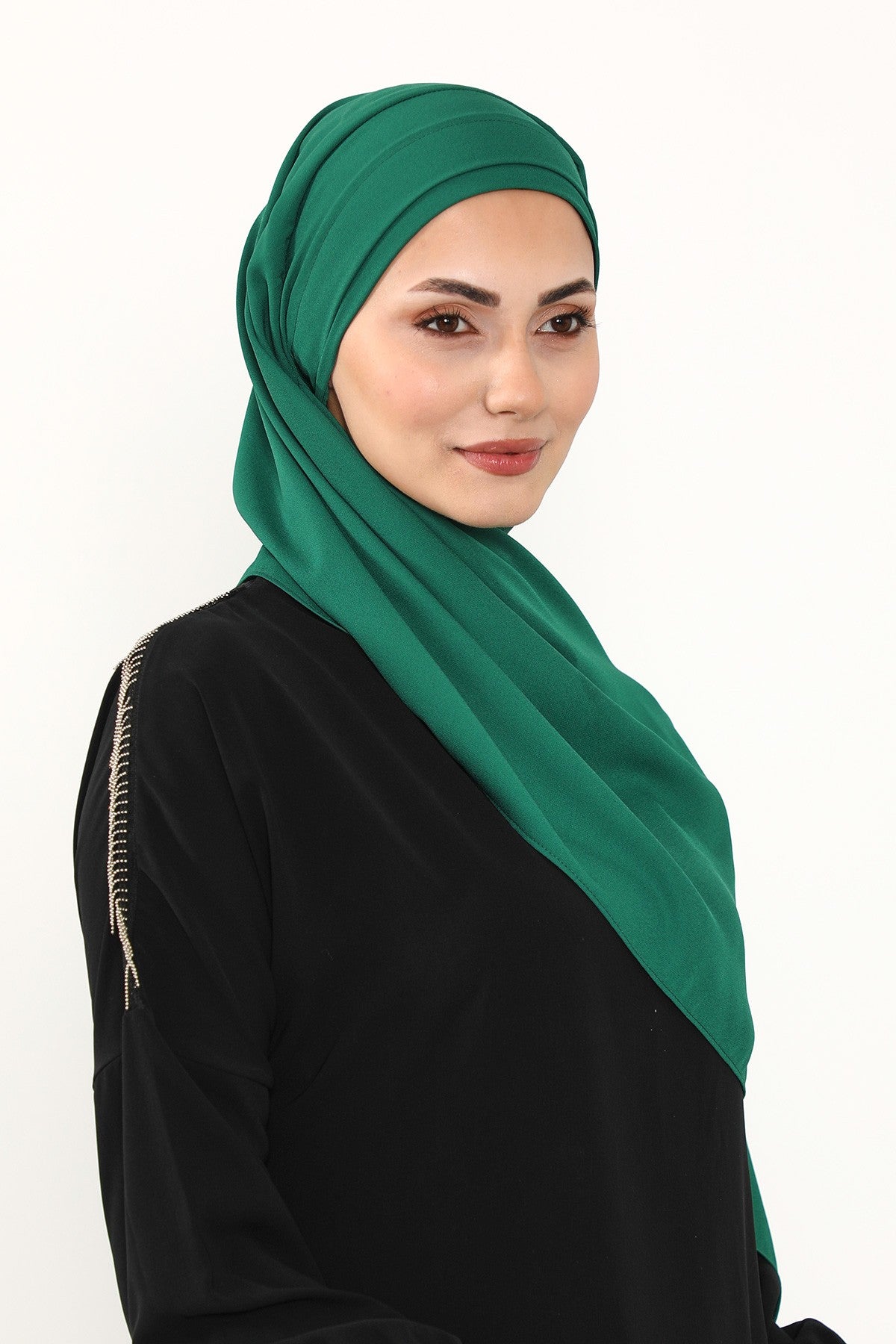 Instant Pleated Queen Crepe Hijab Shawl, One Piece Practical Wrinkle-Resistant Modest Shawl, No-Pin Easy Hijab for All Seasons,PS-54 Green