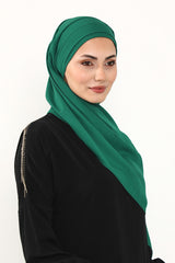 Instant Pleated Queen Crepe Hijab Shawl, One Piece Practical Wrinkle-Resistant Modest Shawl, No-Pin Easy Hijab for All Seasons,PS-54 Green