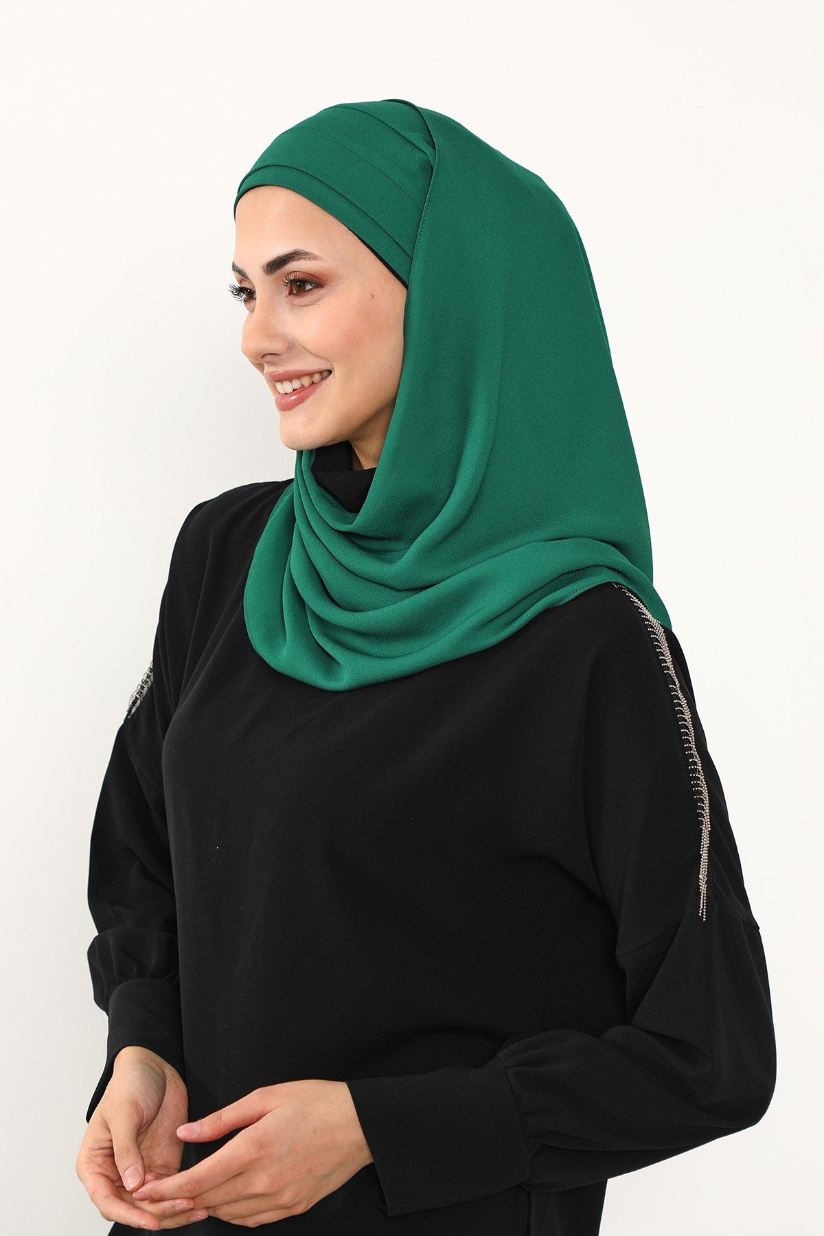 Instant Pleated Queen Crepe Hijab Shawl, One Piece Practical Wrinkle-Resistant Modest Shawl, No-Pin Easy Hijab for All Seasons,PS-54