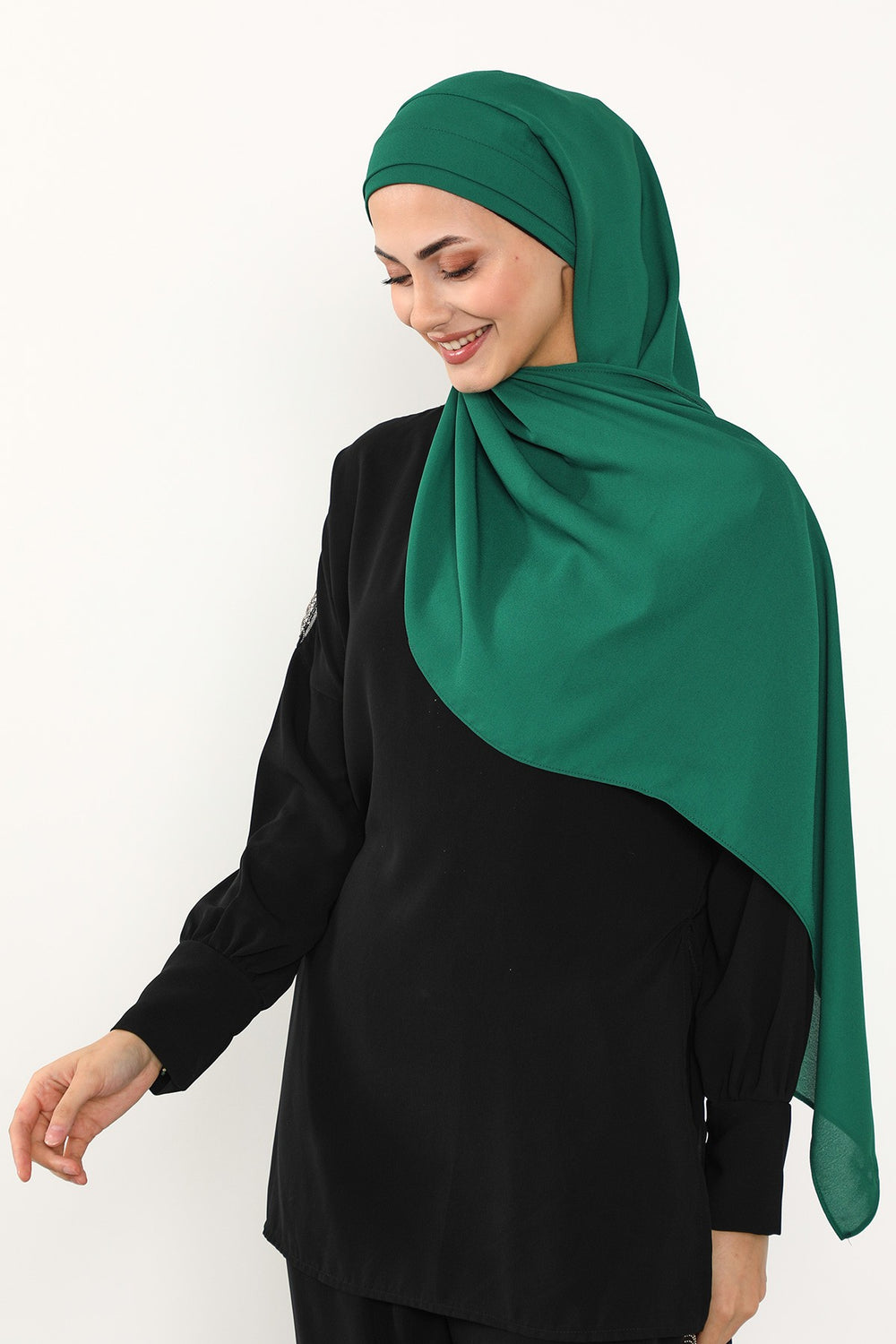 Instant Pleated Queen Crepe Hijab Shawl, One Piece Practical Wrinkle-Resistant Modest Shawl, No-Pin Easy Hijab for All Seasons,PS-54