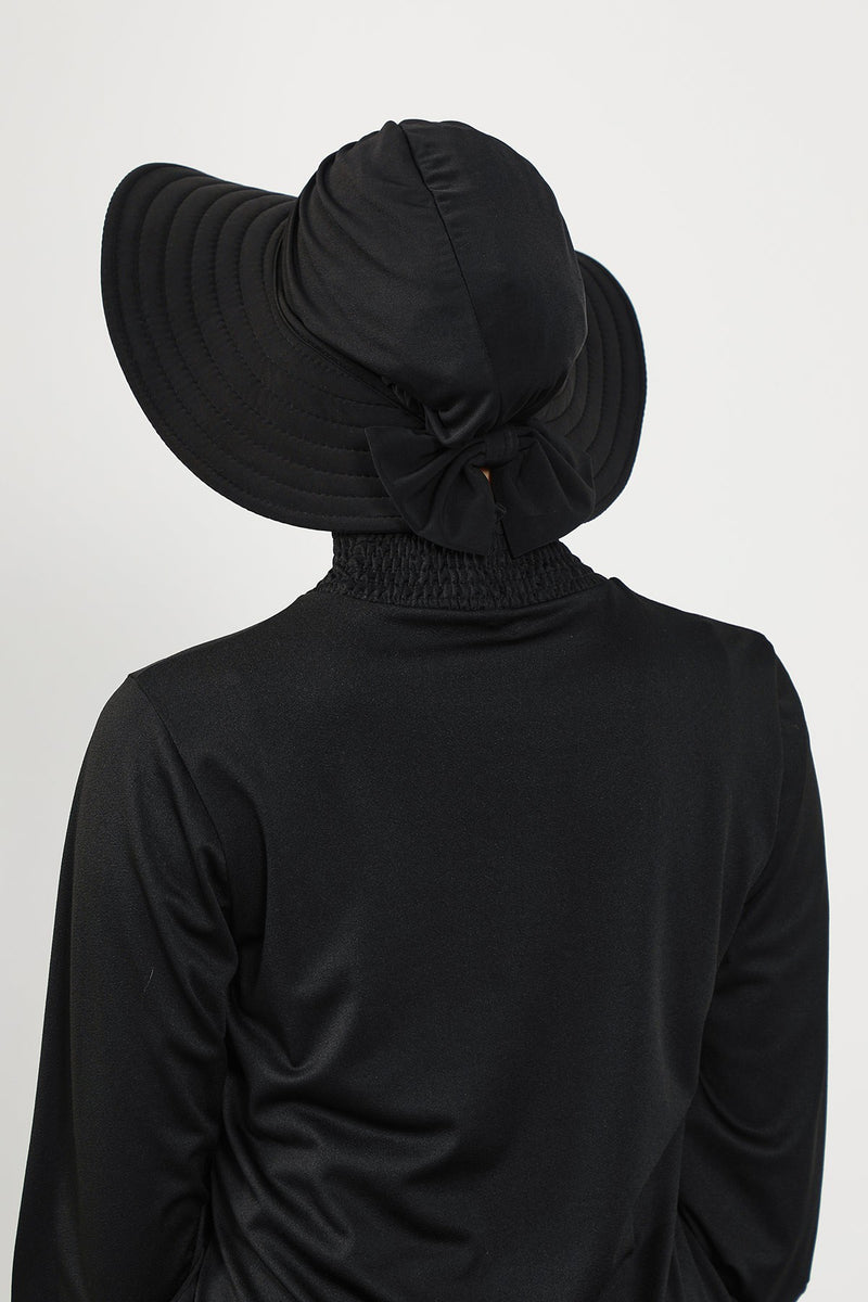 Modest Beach Turban Bonnet with Removable Bow Brim, Quick Dry Sandy Fabric Sun Hat Hijab for Women,S-10SN