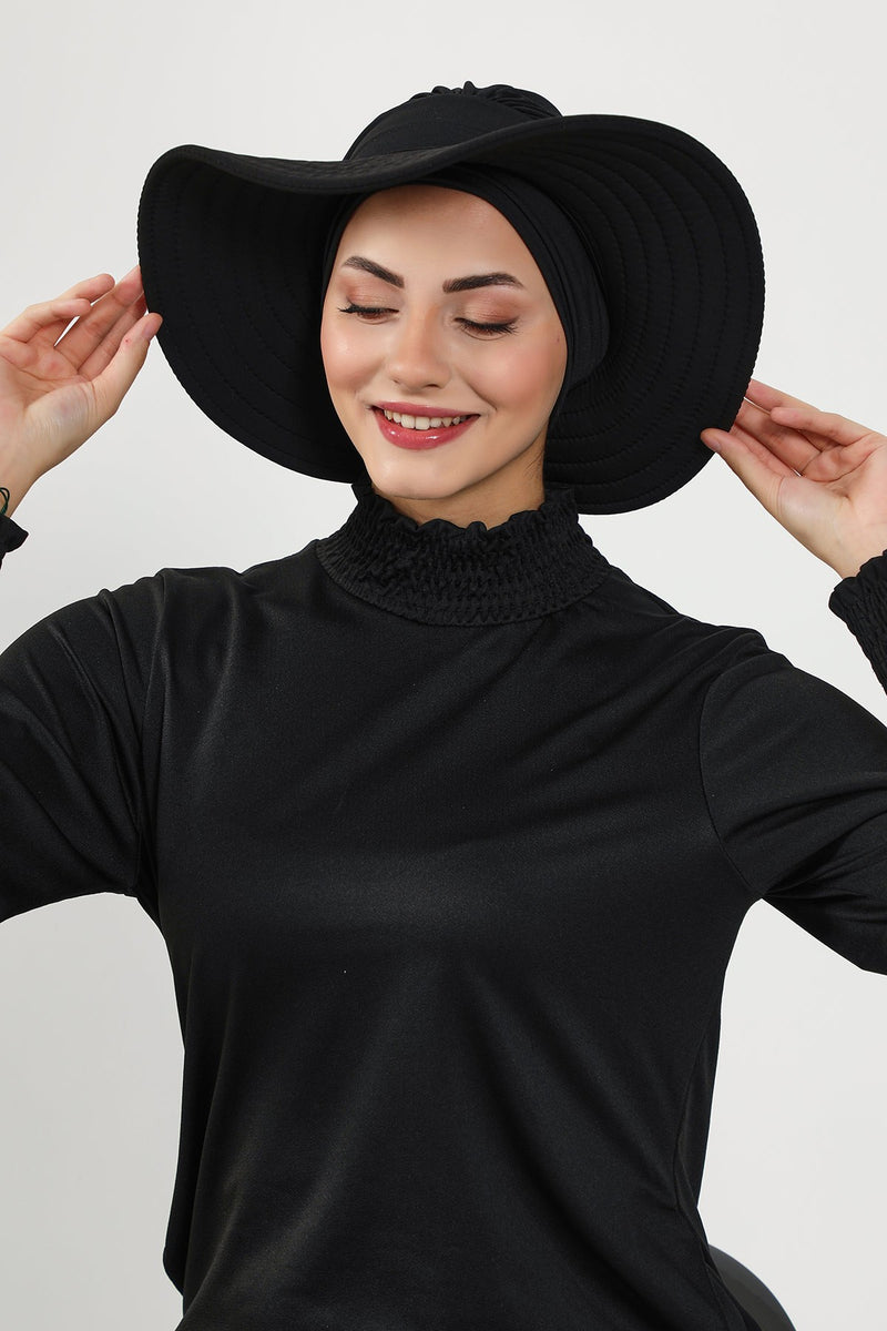 Modest Beach Turban Bonnet with Removable Bow Brim, Quick Dry Sandy Fabric Sun Hat Hijab for Women,S-10SN