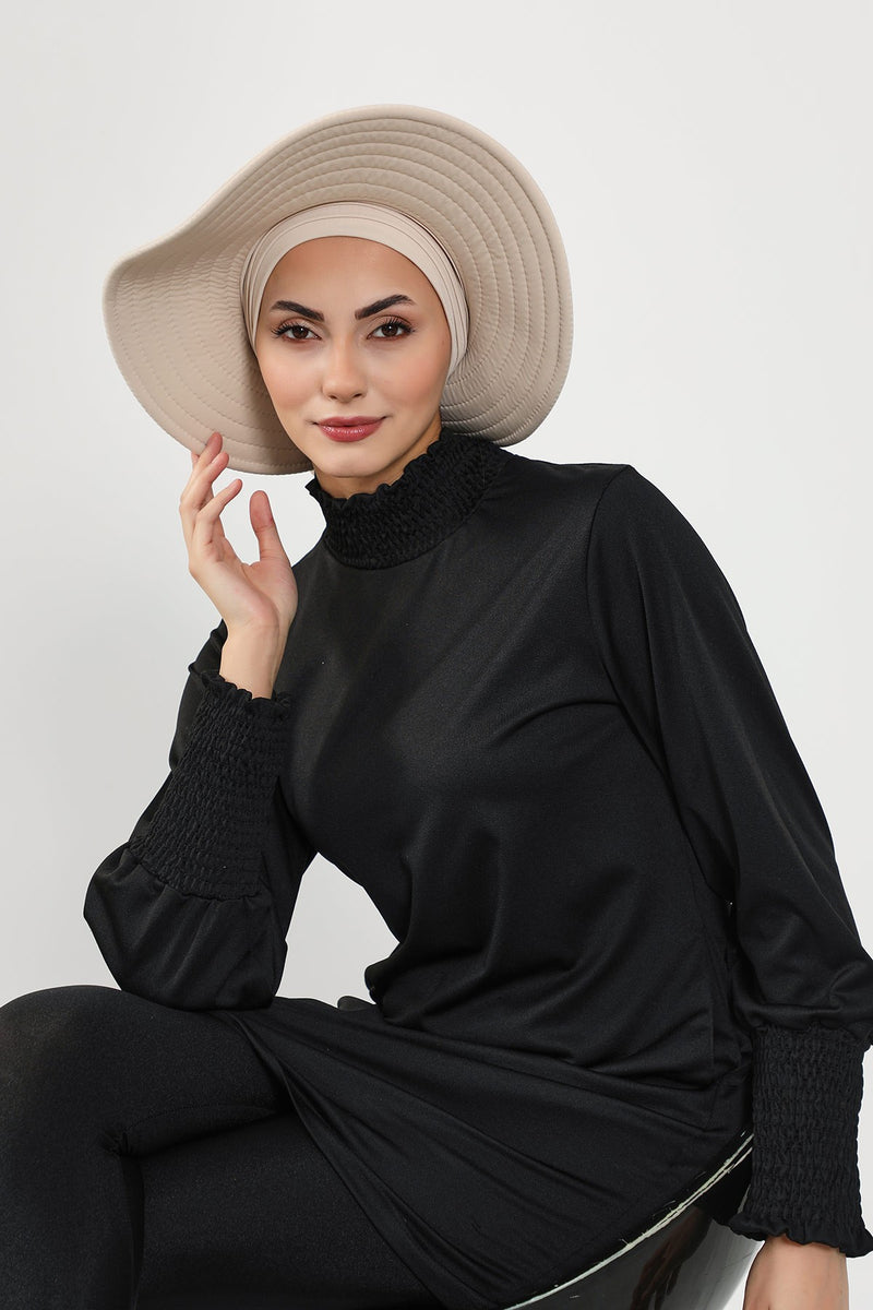 Modest Beach Turban Bonnet with Removable Bow Brim, Quick Dry Sandy Fabric Sun Hat Hijab for Women,S-10SN