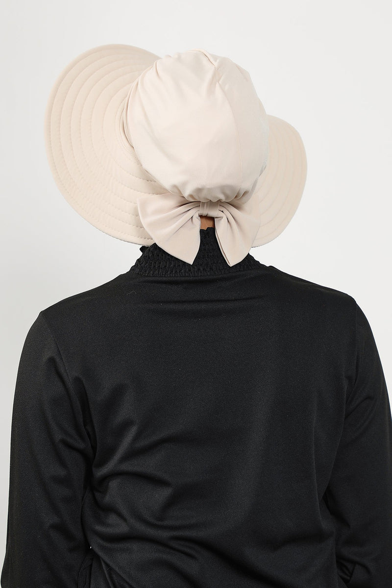 Modest Beach Turban Bonnet with Removable Bow Brim, Quick Dry Sandy Fabric Sun Hat Hijab for Women,S-10SN