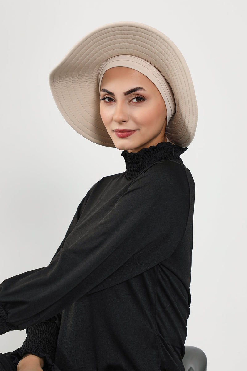 Modest Beach Turban Bonnet with Removable Bow Brim, Quick Dry Sandy Fabric Sun Hat Hijab for Women,S-10SN