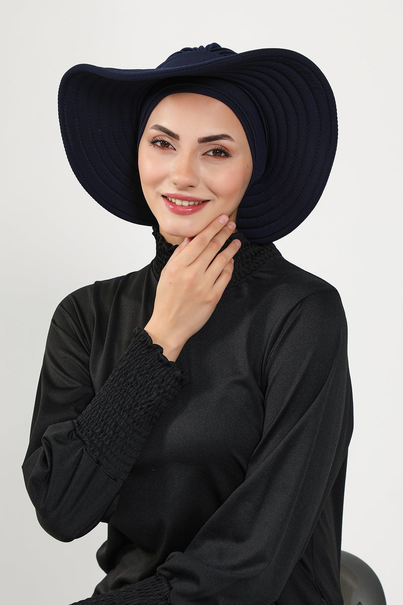 Modest Beach Turban Bonnet with Removable Bow Brim, Quick Dry Sandy Fabric Sun Hat Hijab for Women,S-10SN